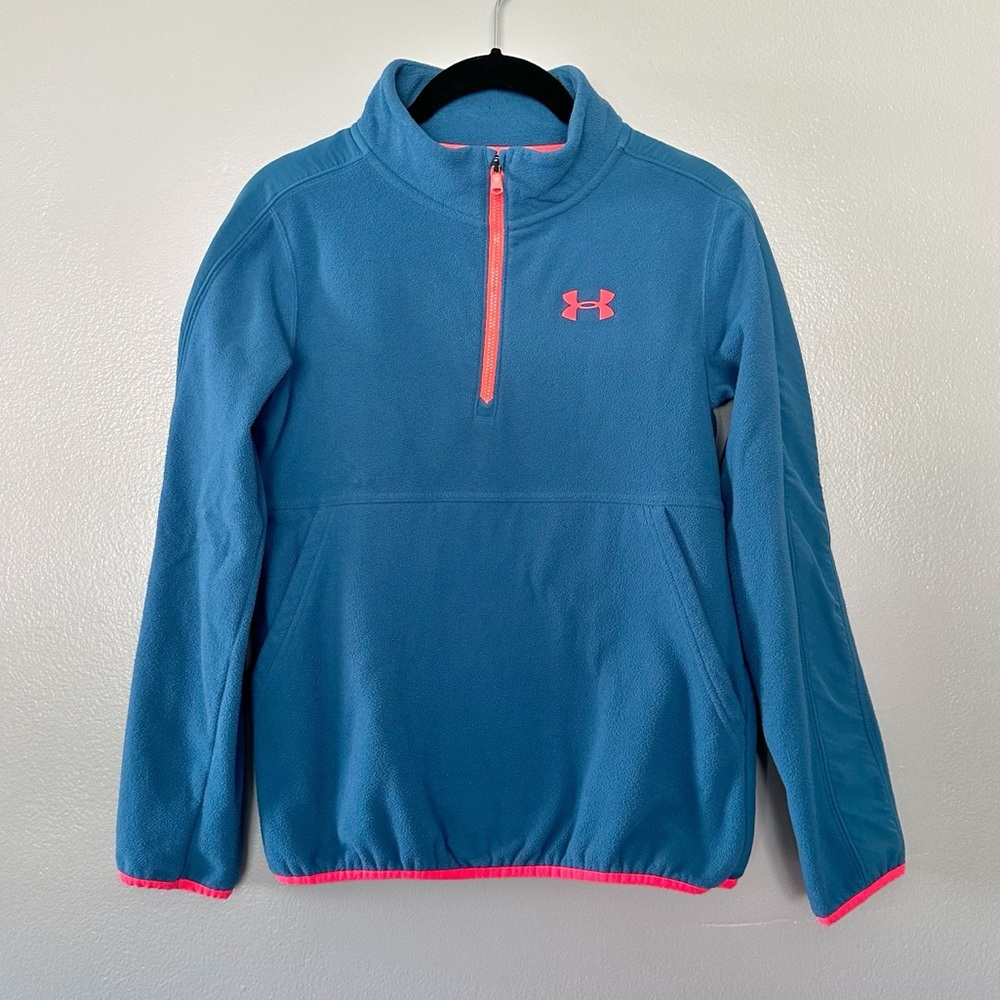 Under Armour Fleece Teal 1/4 Zip Pullover Sz YLG